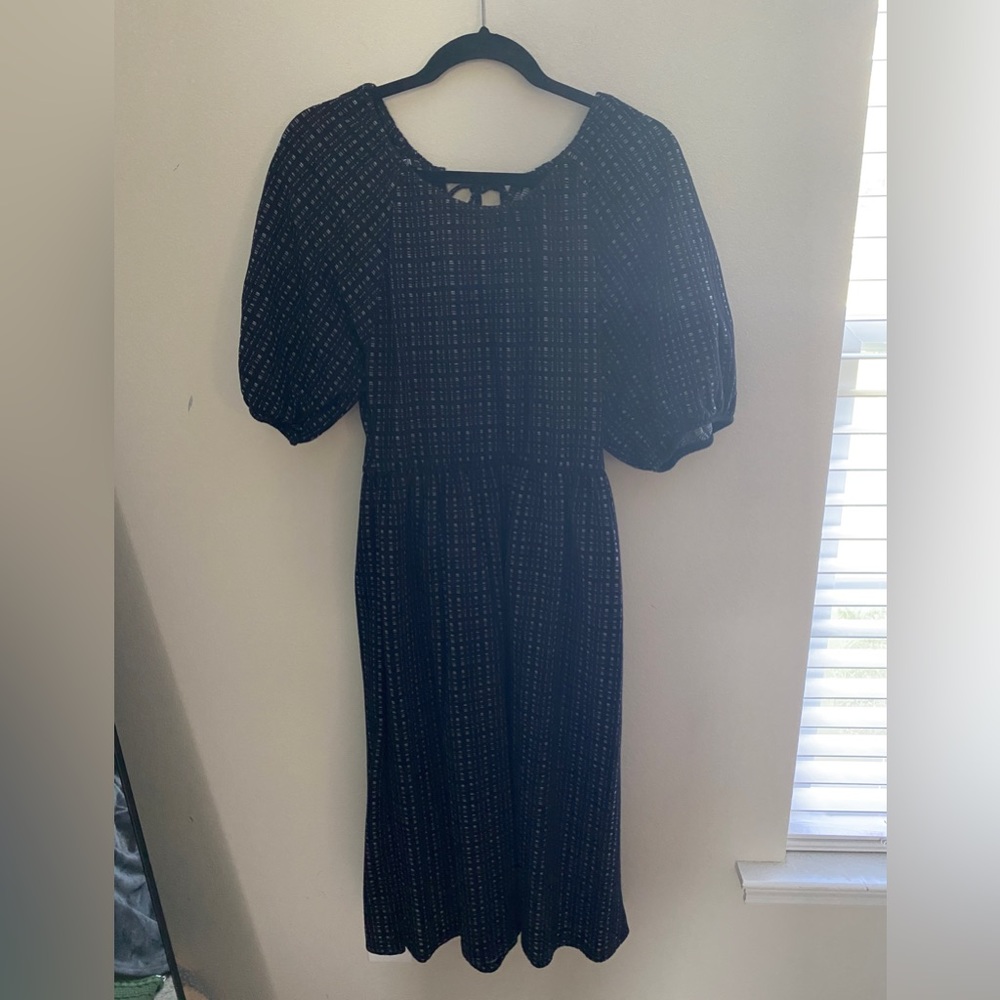Zara Black Patterned Puff Sleeve Dress